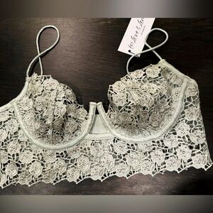 NEW For Love & Lemons Sage mint Twinkle Rose Bustier bra S rhinestone lace rare